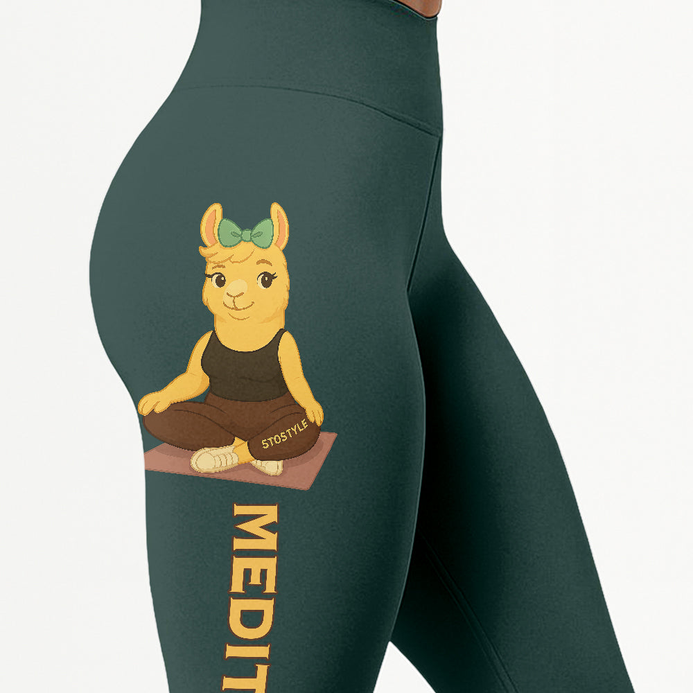 Medition Cool Chill Llama Yoga Pants All-Over Print Women's High Waist Leggings | 5To9Style