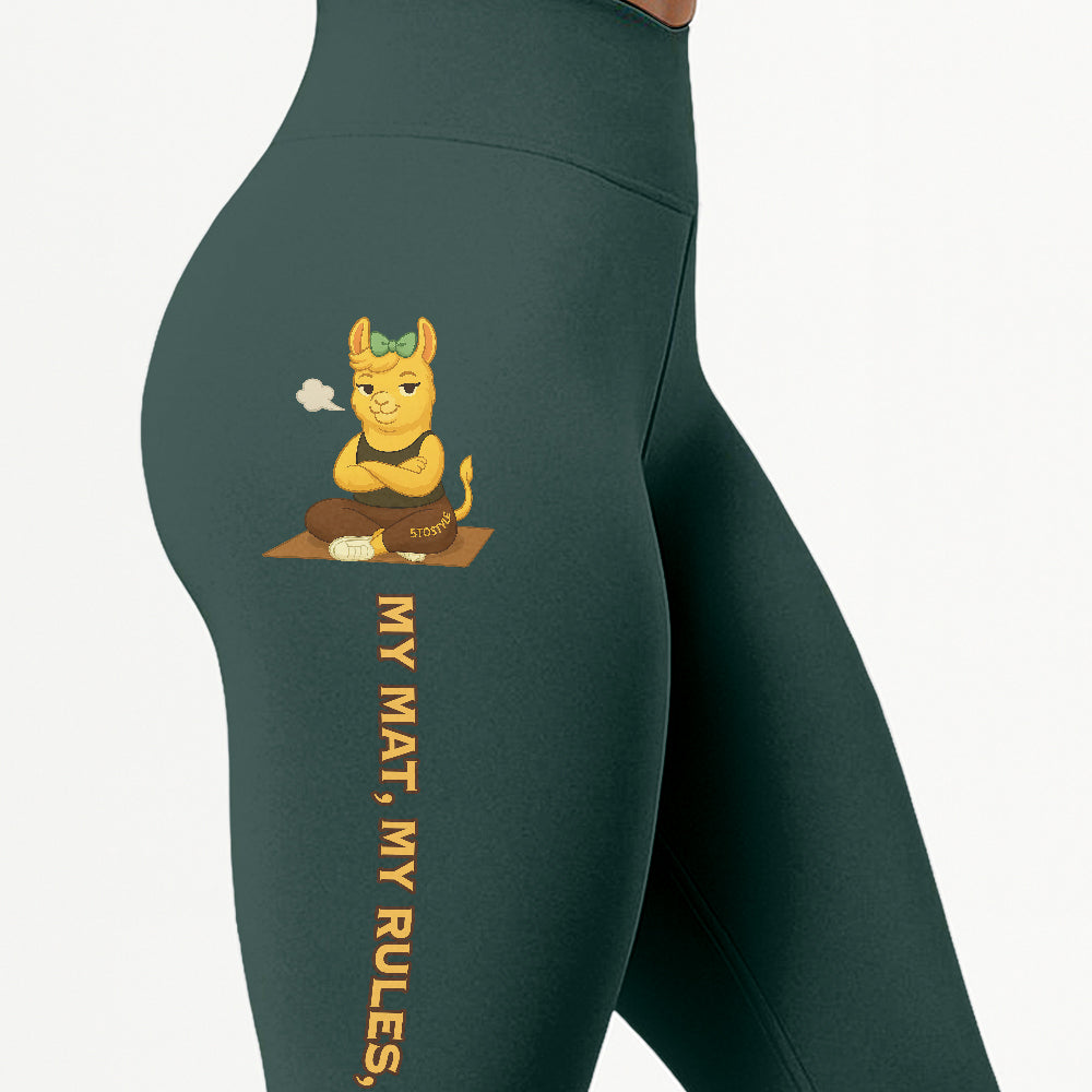My Mat, My Rules, My Ass Chill Llama Yoga Pants All-Over Print Women's High Waist Leggings | 5To9Style