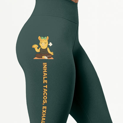 Inhale Tacos, Exhale Guilt Chill Llama Yoga Pants All-Over Print Women's High Waist Leggings | 5To9Style