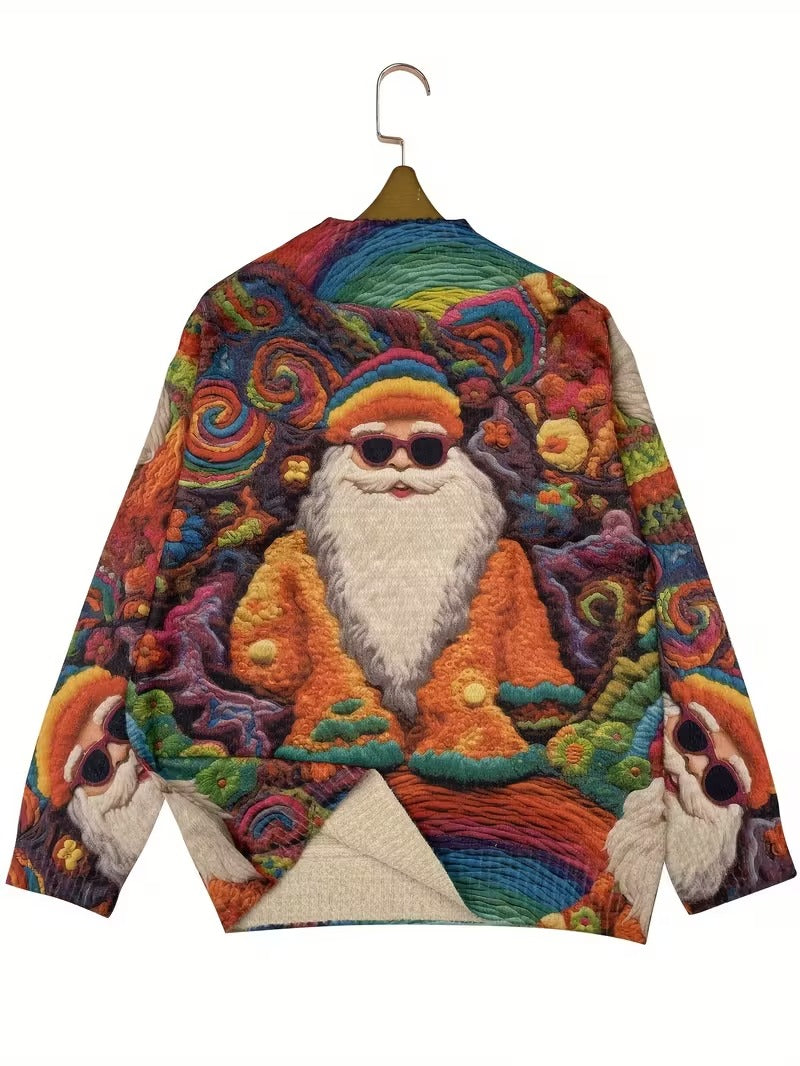 Hippie Santa Claus  Women'S Casual Crew Neck Long Sleeve Sweater, 3D Hipster All-Over Print
