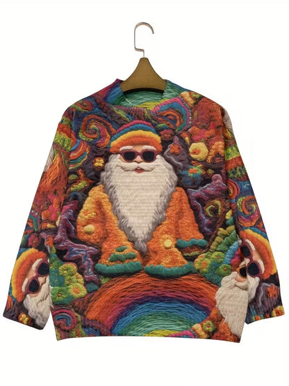 Hippie Santa Claus  Women'S Casual Crew Neck Long Sleeve Sweater, 3D Hipster All-Over Print