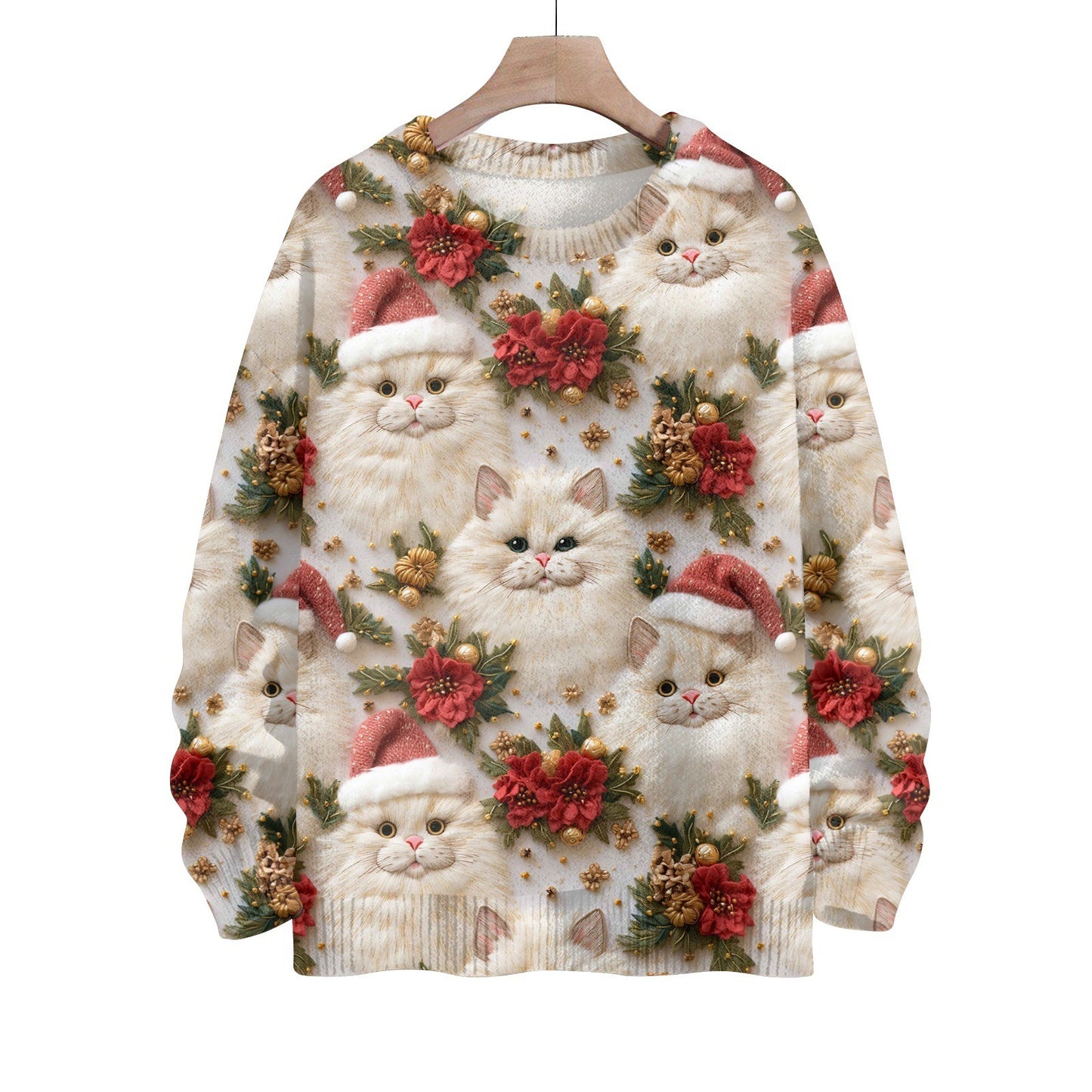 Hippie Santa Claus  Women'S Casual Crew Neck Long Sleeve Sweater, 3D Hipster All-Over Print