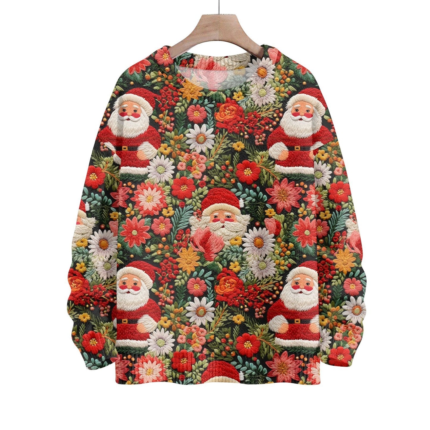 Hippie Santa Claus  Women'S Casual Crew Neck Long Sleeve Sweater, 3D Hipster All-Over Print