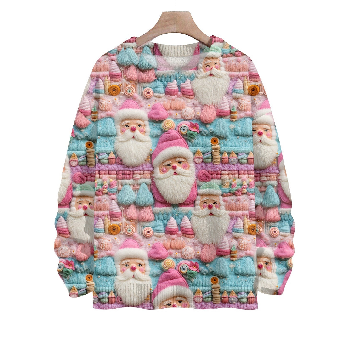 Hippie Santa Claus  Women'S Casual Crew Neck Long Sleeve Sweater, 3D Hipster All-Over Print