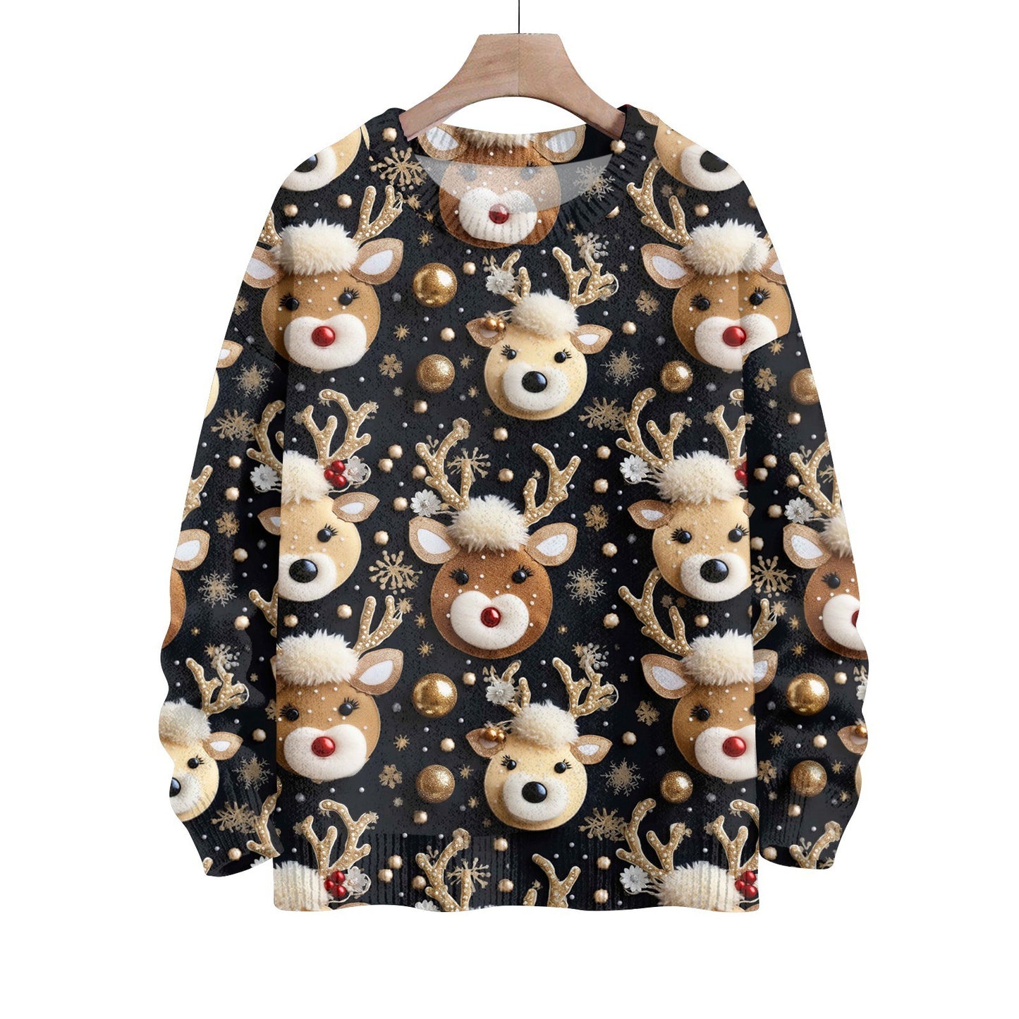 Hippie Santa Claus  Women'S Casual Crew Neck Long Sleeve Sweater, 3D Hipster All-Over Print