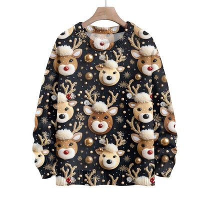 Hippie Santa Claus  Women'S Casual Crew Neck Long Sleeve Sweater, 3D Hipster All-Over Print