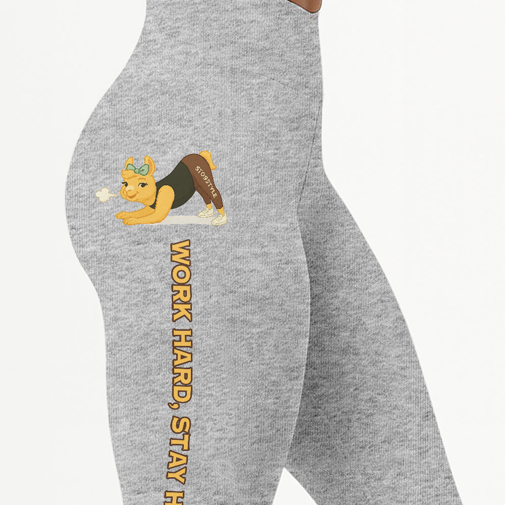 Work Hard, Stay Humble Chill Llama Yoga Pants All-Over Print Women's High Waist Leggings | 5To9Style