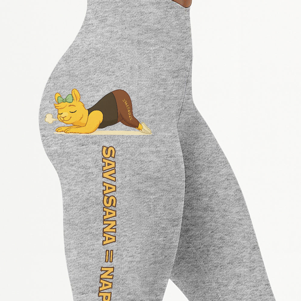 Savasana = Nap Porn Chill Llama Yoga Pants All-Over Print Women's High Waist Leggings | 5To9Style