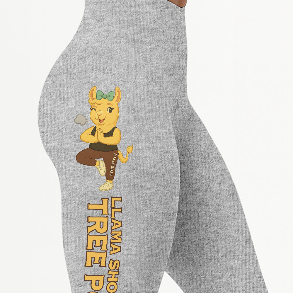 Llama Show You Tree Pose Chill Llama Yoga Pants All-Over Print Women's High Waist Leggings | 5To9Style
