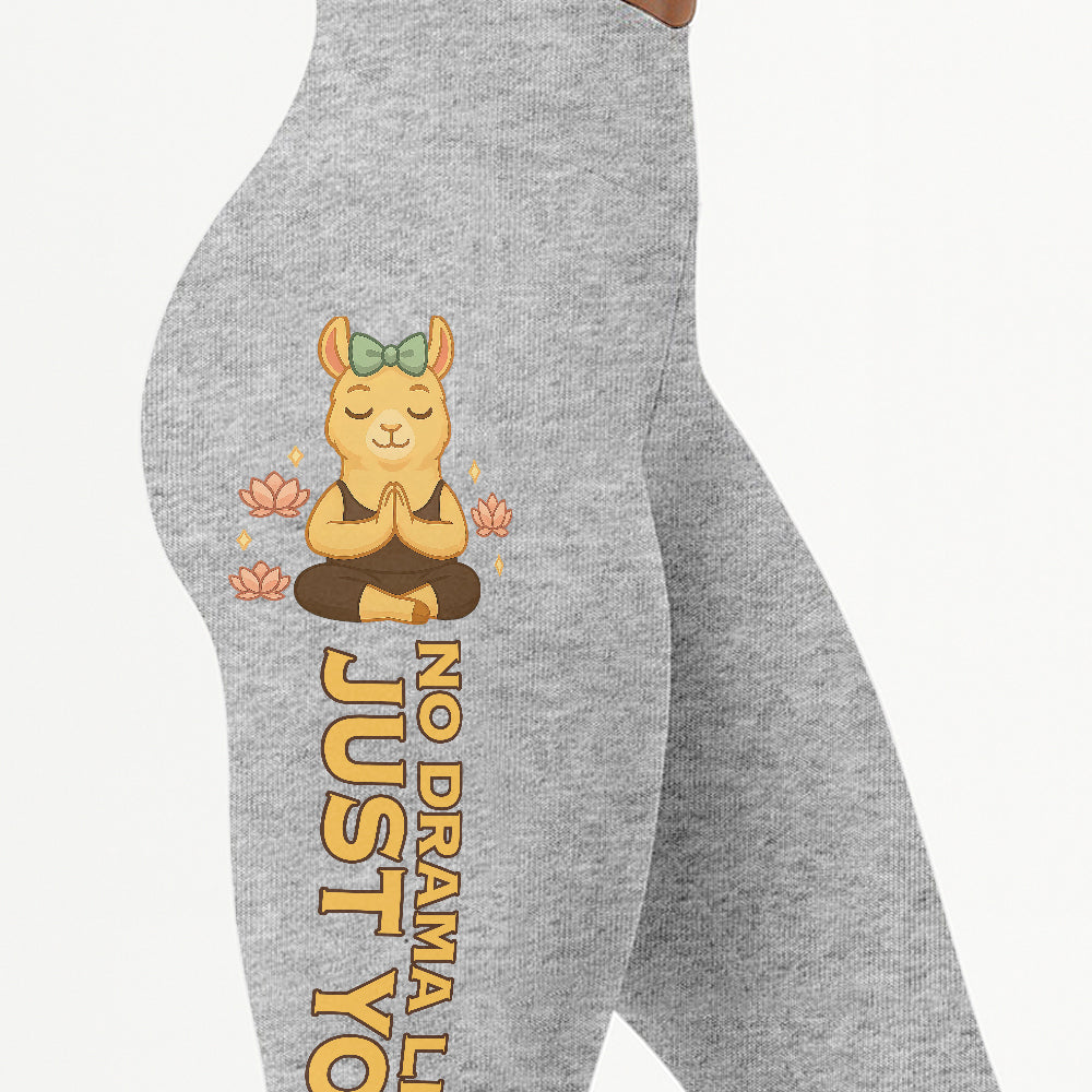 No Drama Llama, Just Yoga Lover Chill Llama Yoga Pants All-Over Print Women's High Waist Leggings | 5To9Style