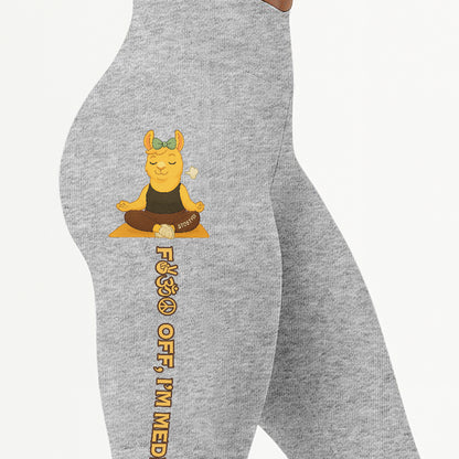 Fck Off, Iâ€™m Meditating Chill Llama Yoga Pants All-Over Print Women's High Waist Leggings | 5To9Style