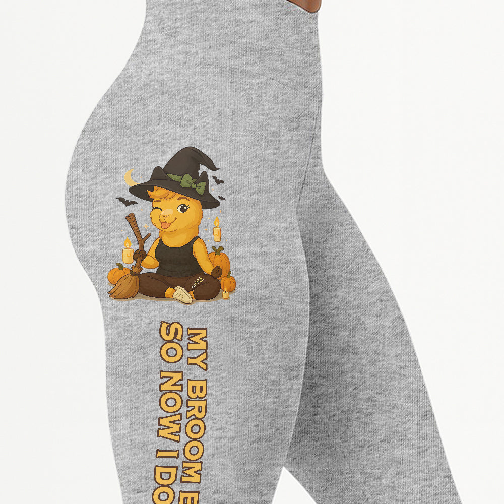 My Broom Broke So Now I Do Yoga Cool Chill Llama Halloween Yoga Pants All-Over Print Women's High Waist Leggings | 5To9Style