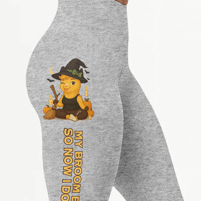 My Broom Broke So Now I Do Yoga Cool Chill Llama Halloween Yoga Pants All-Over Print Women's High Waist Leggings | 5To9Style
