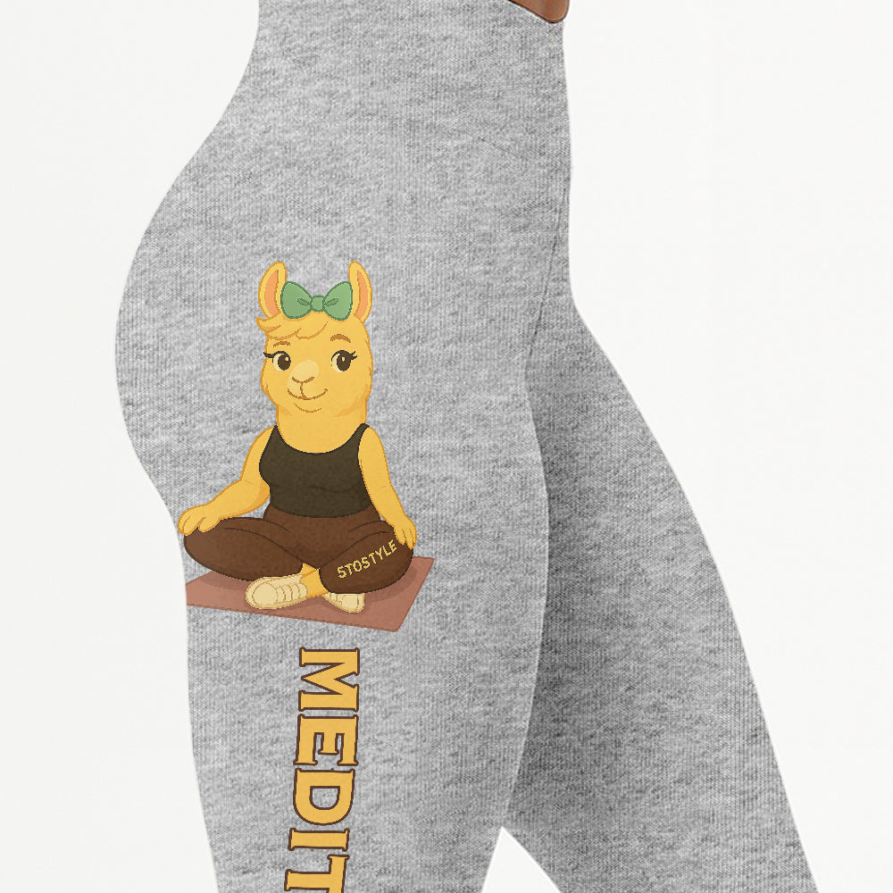 Medition Cool Chill Llama Yoga Pants All-Over Print Women's High Waist Leggings | 5To9Style