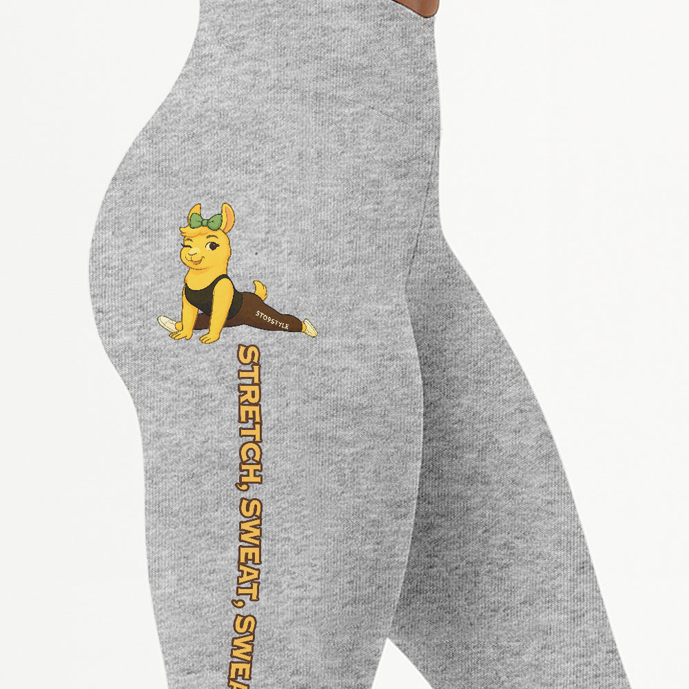 Stretch, Sweat, Swear Again Chill Llama Yoga Pants All-Over Print Women's High Waist Leggings | 5To9Style