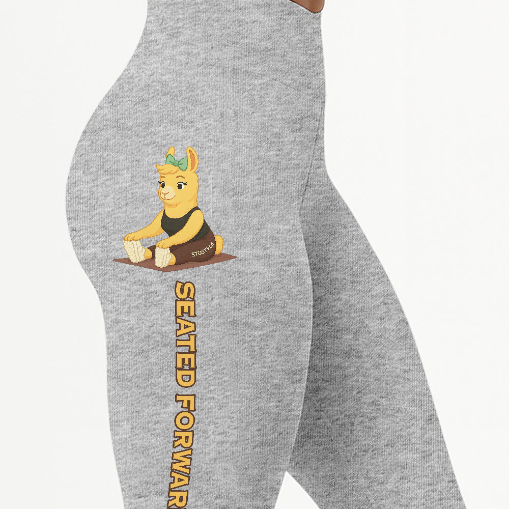 Seated Forward Bend Chill Llama Yoga Pants All-Over Print Women's High Waist Leggings | 5To9Style