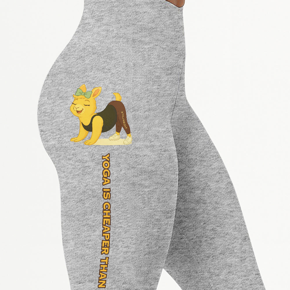 Yoga Is Cheaper Than Therapy Chill Llama Yoga Pants All-Over Print Women's High Waist Leggings | 5To9Style