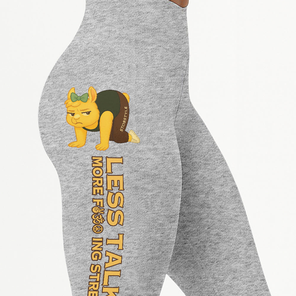 Less Talking, More Fcking Stretching Chill Llama Yoga Pants All-Over Print Women's High Waist Leggings | 5To9Style