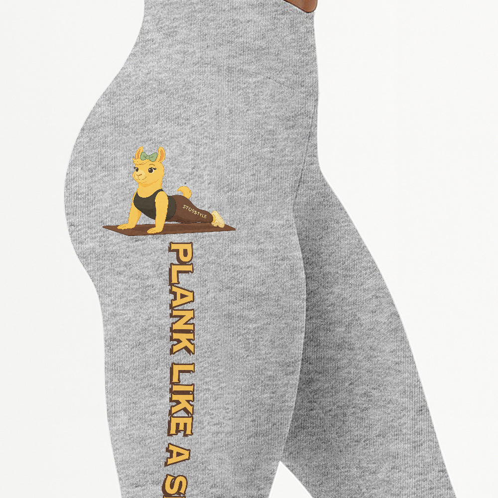 Plank Like A Sinner Chill Llama Yoga Pants All-Over Print Women's High Waist Leggings | 5To9Style