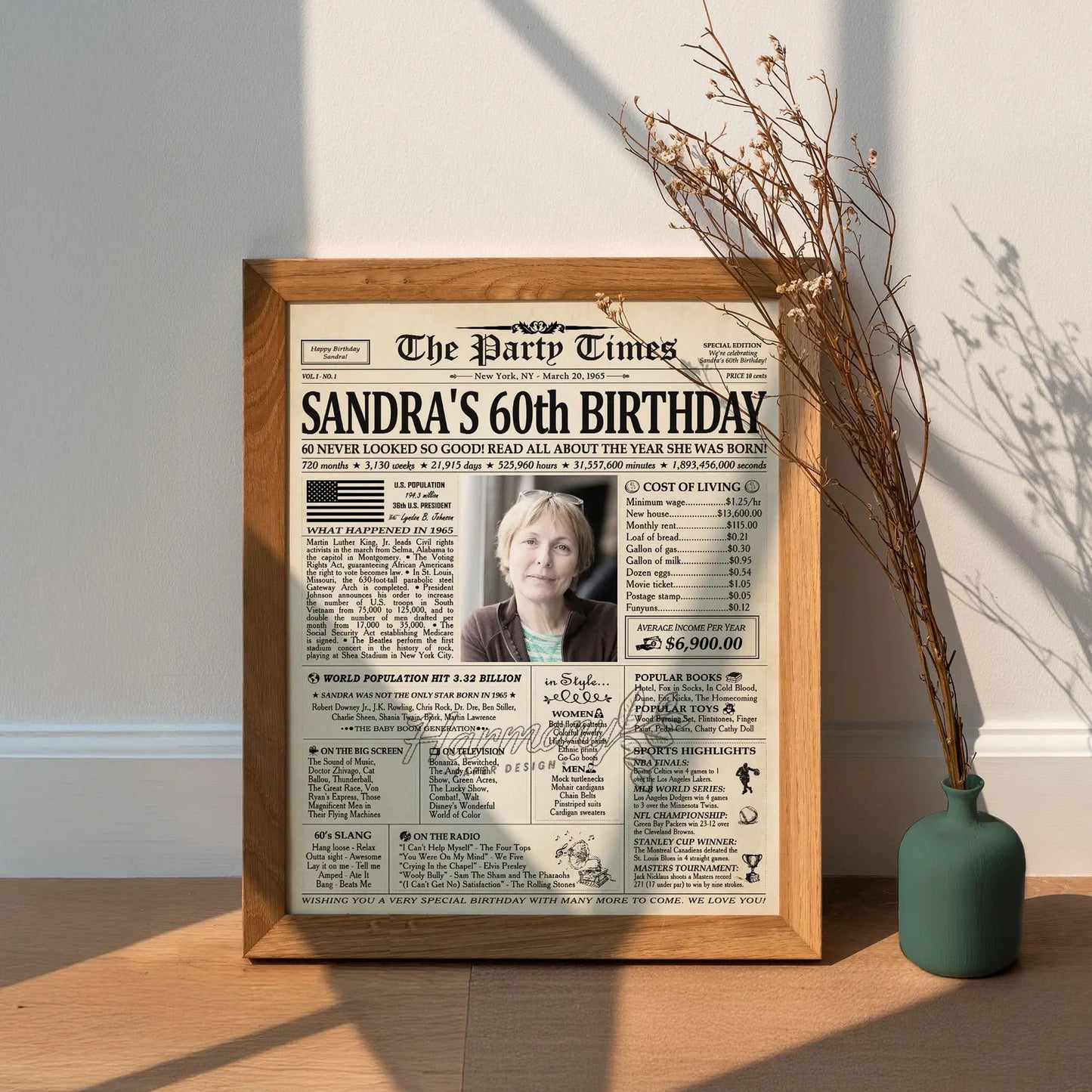 60th Birthday Gifts for Women or Men, Newspaper Birthday Decoration, Personalized 60th Birthday Newspaper Poster, 60th Birthday Gift for Birthday