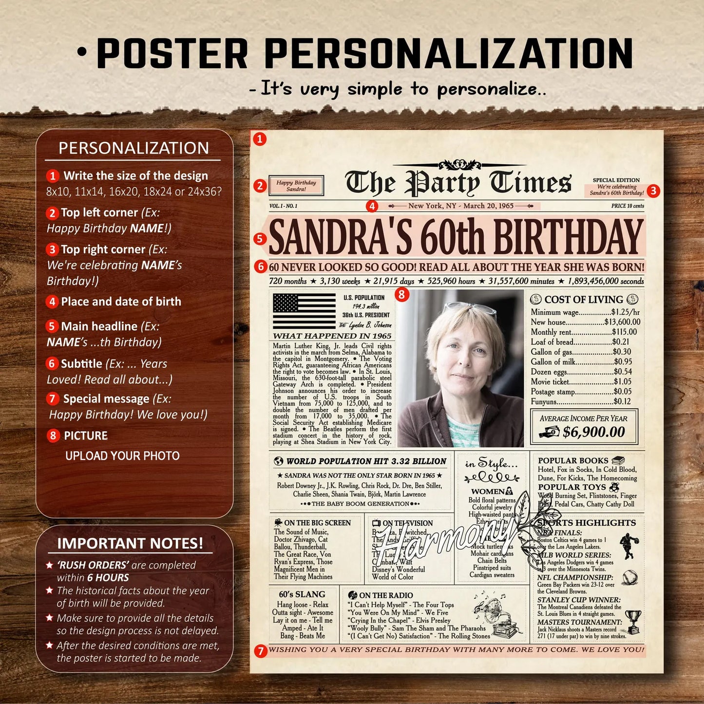 60th Birthday Gifts for Women or Men, Newspaper Birthday Decoration, Personalized 60th Birthday Newspaper Poster, 60th Birthday Gift for Birthday