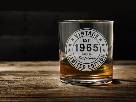 Personalized Birthday T-Shirt –  custom vintage 1965 personalized rocks glass  - Birthday Gift Ideas