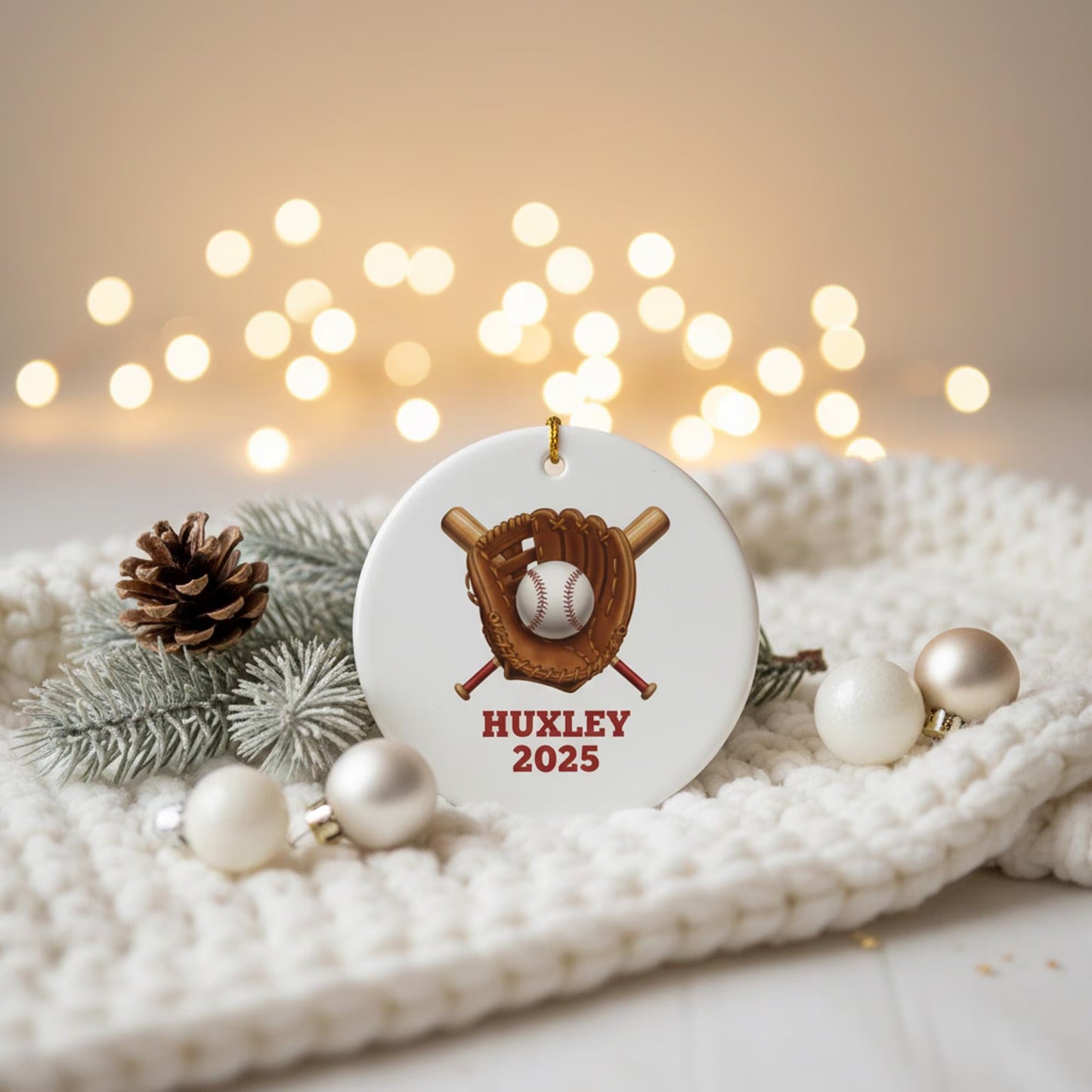 Custom Baseball Ornament 2025, Personalized Name Ceramic Ornament, Sports Player Gift, Baseball Glove Decor, Holiday Keepsake for Athletes