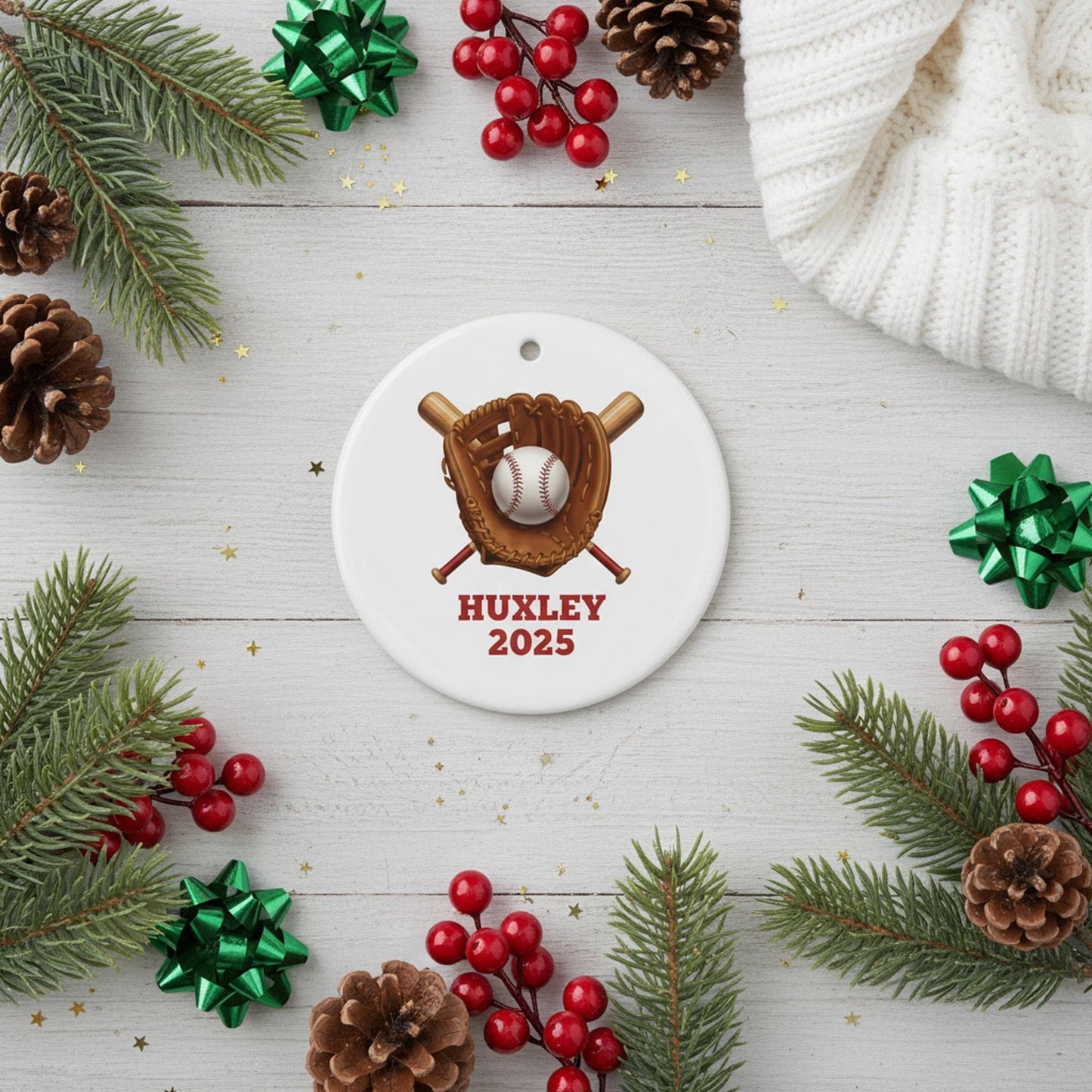 Custom Baseball Ornament 2025, Personalized Name Ceramic Ornament, Sports Player Gift, Baseball Glove Decor, Holiday Keepsake for Athletes