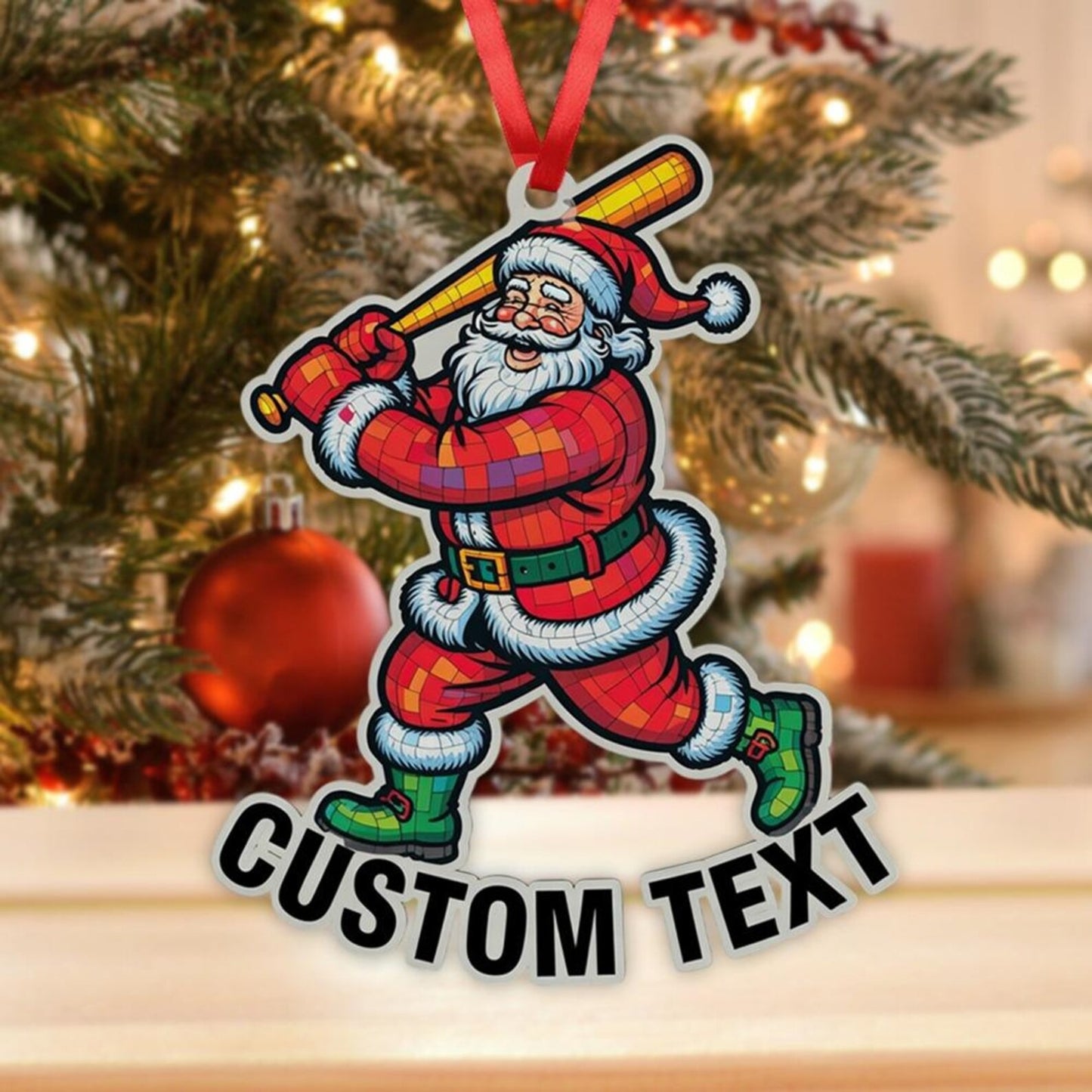 Santa Baseball Batter Ornament, Custom Text Sports Christmas Gift, Funny Holiday Tree Decor, Baseball Fan Keepsake