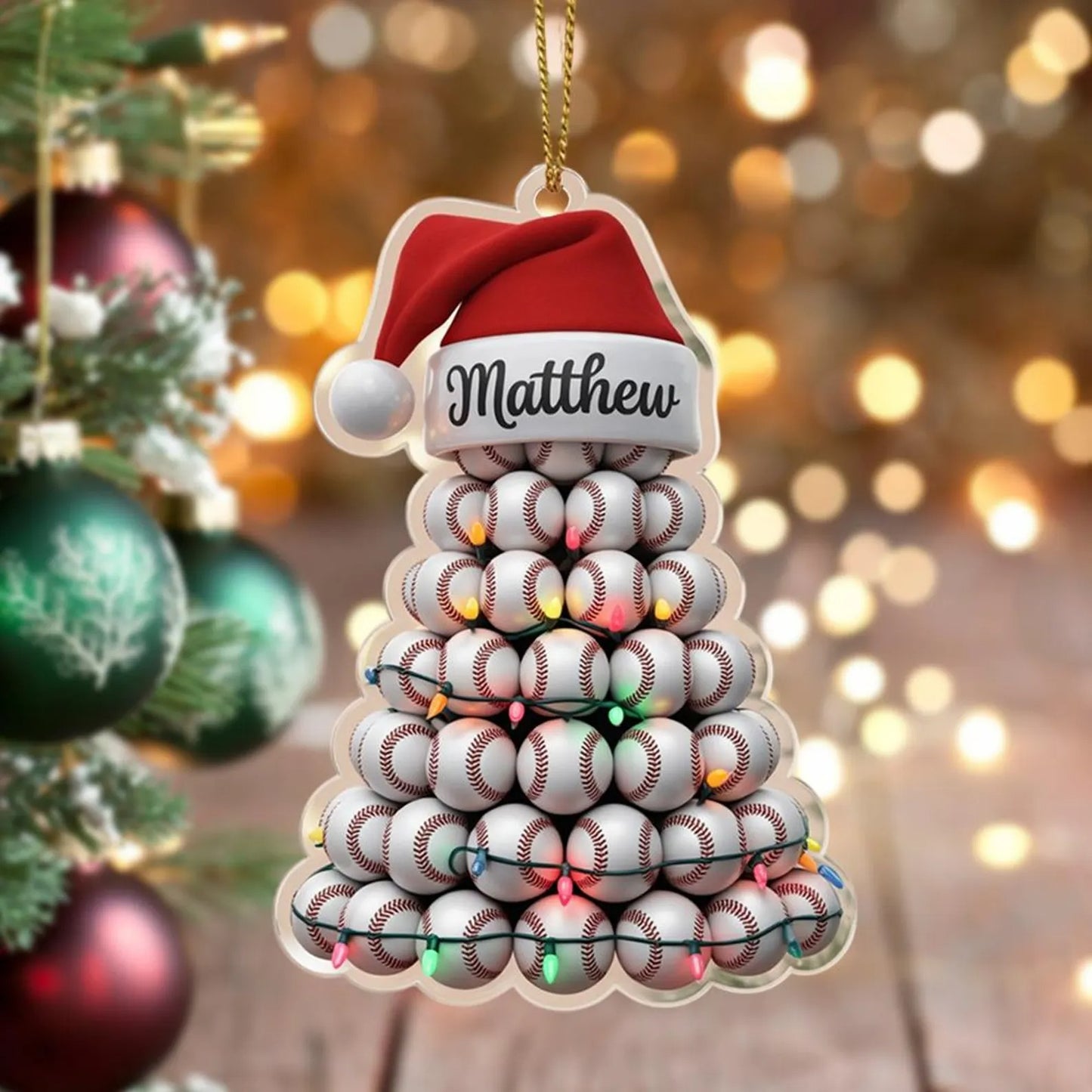 Personalized Baseball Christmas Tree Ornament, Custom Name Sports Fan Gift, Baseball Stack Holiday Decor, Coach Keepsake