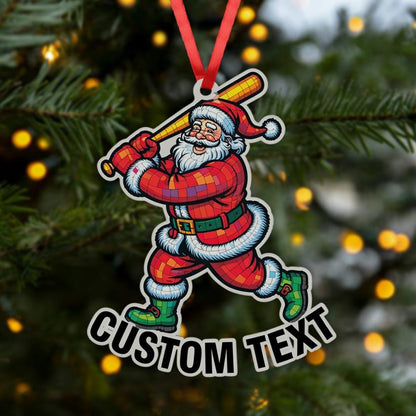 Santa Baseball Batter Ornament, Custom Text Sports Christmas Gift, Funny Holiday Tree Decor, Baseball Fan Keepsake