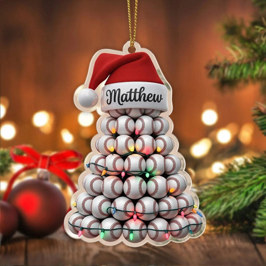 Personalized Baseball Christmas Tree Ornament, Custom Name Sports Fan Gift, Baseball Stack Holiday Decor, Coach Keepsake