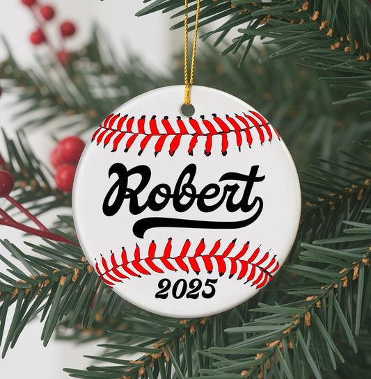Personalized Baseball Christmas Ornament, Sports Fan Tree Decor, Custom Ceramic Keepsake, Kids Gift, Athlete Holiday Present
