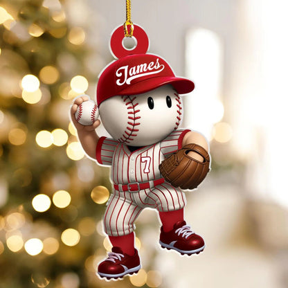 Personalized Baseball Boy Christmas Ornament Flat Acrylic Custom Baseball Player Pitcher Christmas Ornament Custom Name Baseball Team Gift