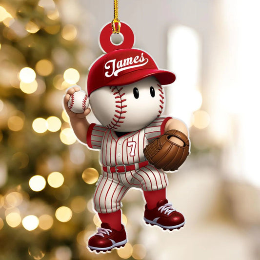 Personalized Baseball Boy Christmas Ornament Flat Acrylic Custom Baseball Player Pitcher Christmas Ornament Custom Name Baseball Team Gift