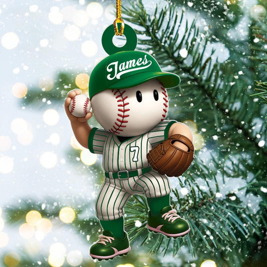 Personalized Baseball Boy Christmas Ornament Flat Acrylic Custom Baseball Player Pitcher Christmas Ornament Custom Name Baseball Team Gift
