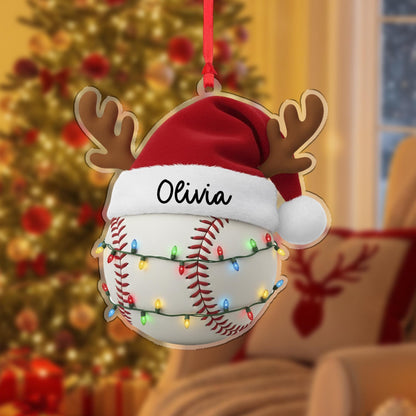 CUSTOMIZABLE Baseball Ornament With Santa Hat, PERSONALIZABLE Christmas Tree Decoration, Cute Sports Gift for Kids Him Her Family Friends