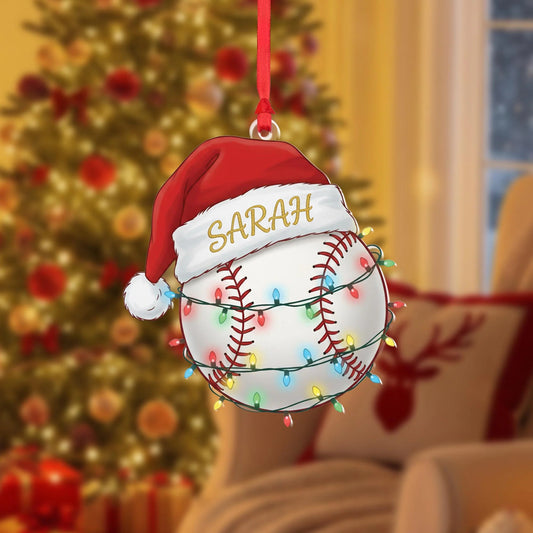 Personalized Baseball Christmas Ornament, Custom Name Baseball Player Ornament, Sports Team Gift, Santa Hat Baseball Player Gift