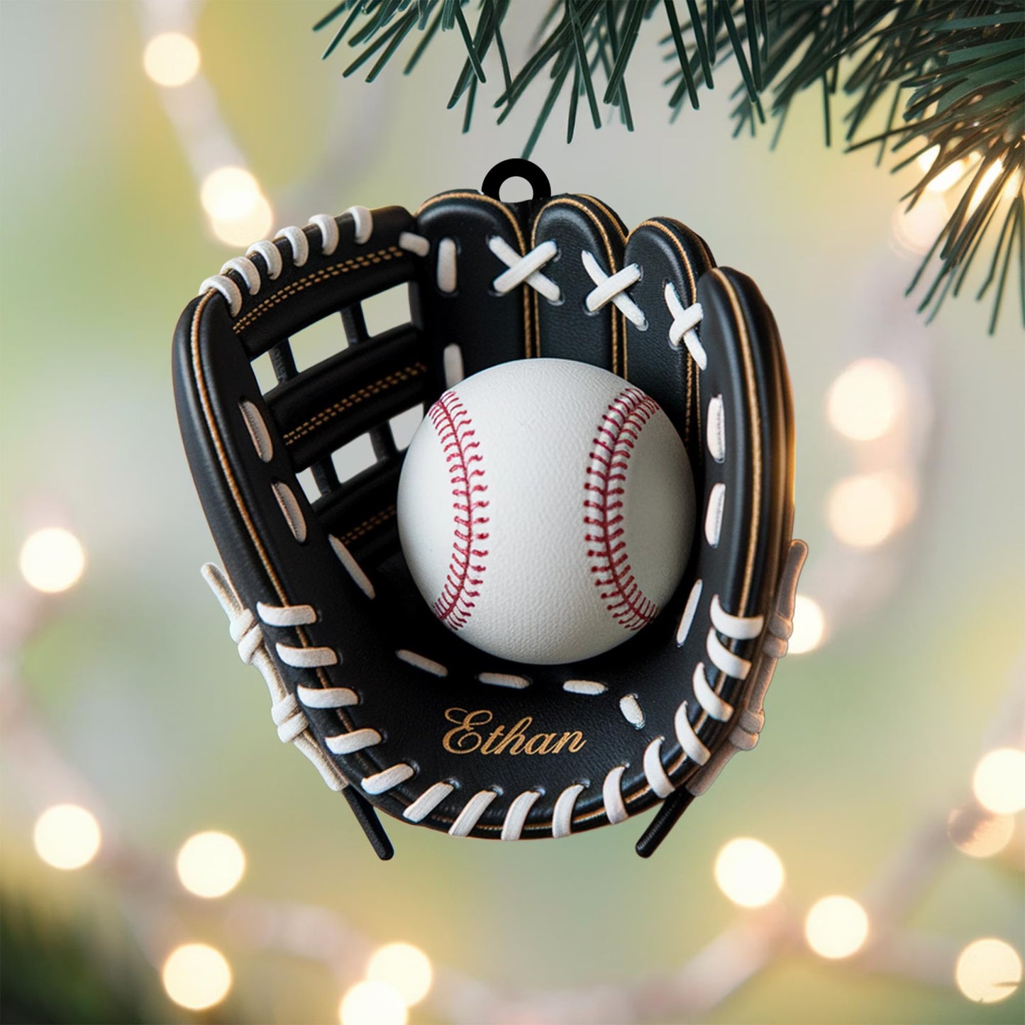 Baseball Glove Christmas Ornament – Personalized Sports Design With Ball and Custom Name, Perfect Holiday Gift for Baseball Lovers