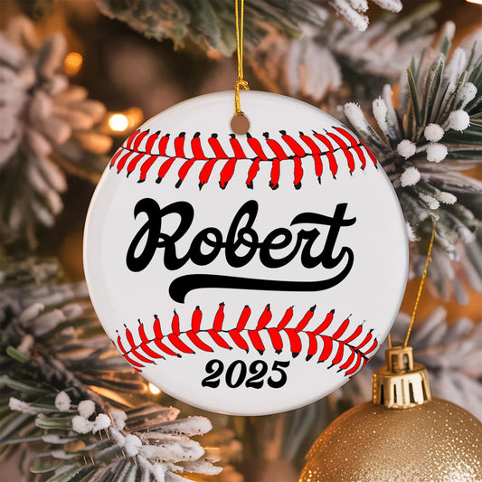 Personalized Baseball Christmas Ornament, Sports Fan Tree Decor, Custom Ceramic Keepsake, Kids Gift, Athlete Holiday Present