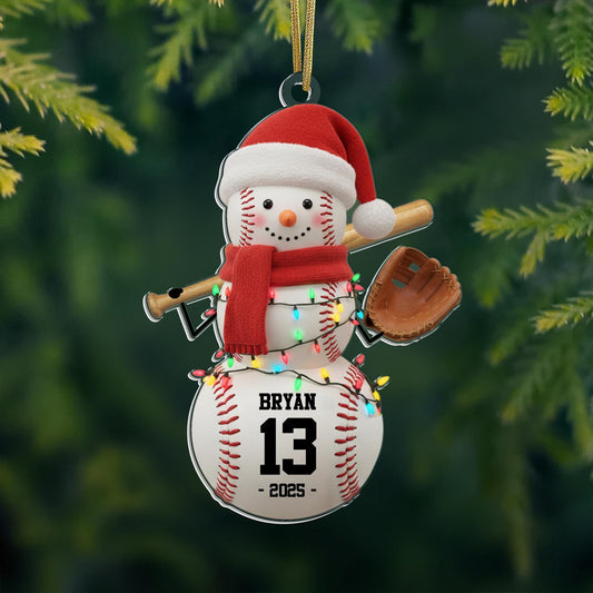 Custom Baseball Ornament, Baseball Snowman Christmas Ornament, Baseball Coach Gift Idea, Christmas Gift for Baseball Players and Fans
