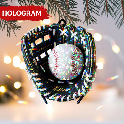 Baseball Glove Christmas Ornament – Personalized Sports Design With Ball and Custom Name, Perfect Holiday Gift for Baseball Lovers