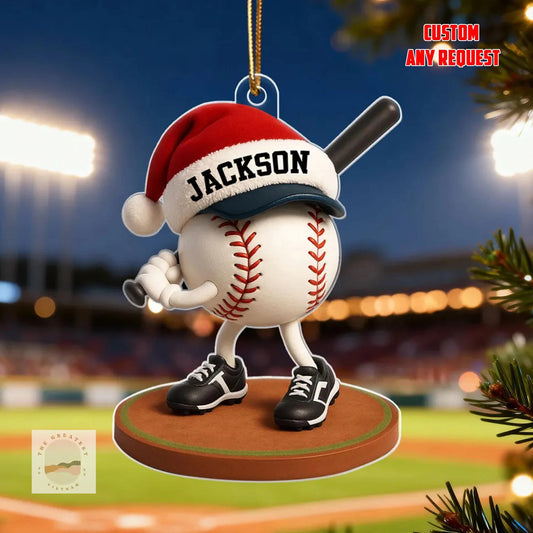 Custom Baseball Ornament, Baseball Santa Hat Christmas Ornament, Baseball Coach Gift Idea, Christmas Gift for Baseball Players and Fans