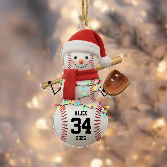 Custom Baseball Ornament, Baseball Snowman Christmas Ornament, Baseball Coach Gift Idea, Christmas Gift for Baseball Players and Fans