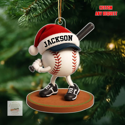 Custom Baseball Ornament, Baseball Santa Hat Christmas Ornament, Baseball Coach Gift Idea, Christmas Gift for Baseball Players and Fans