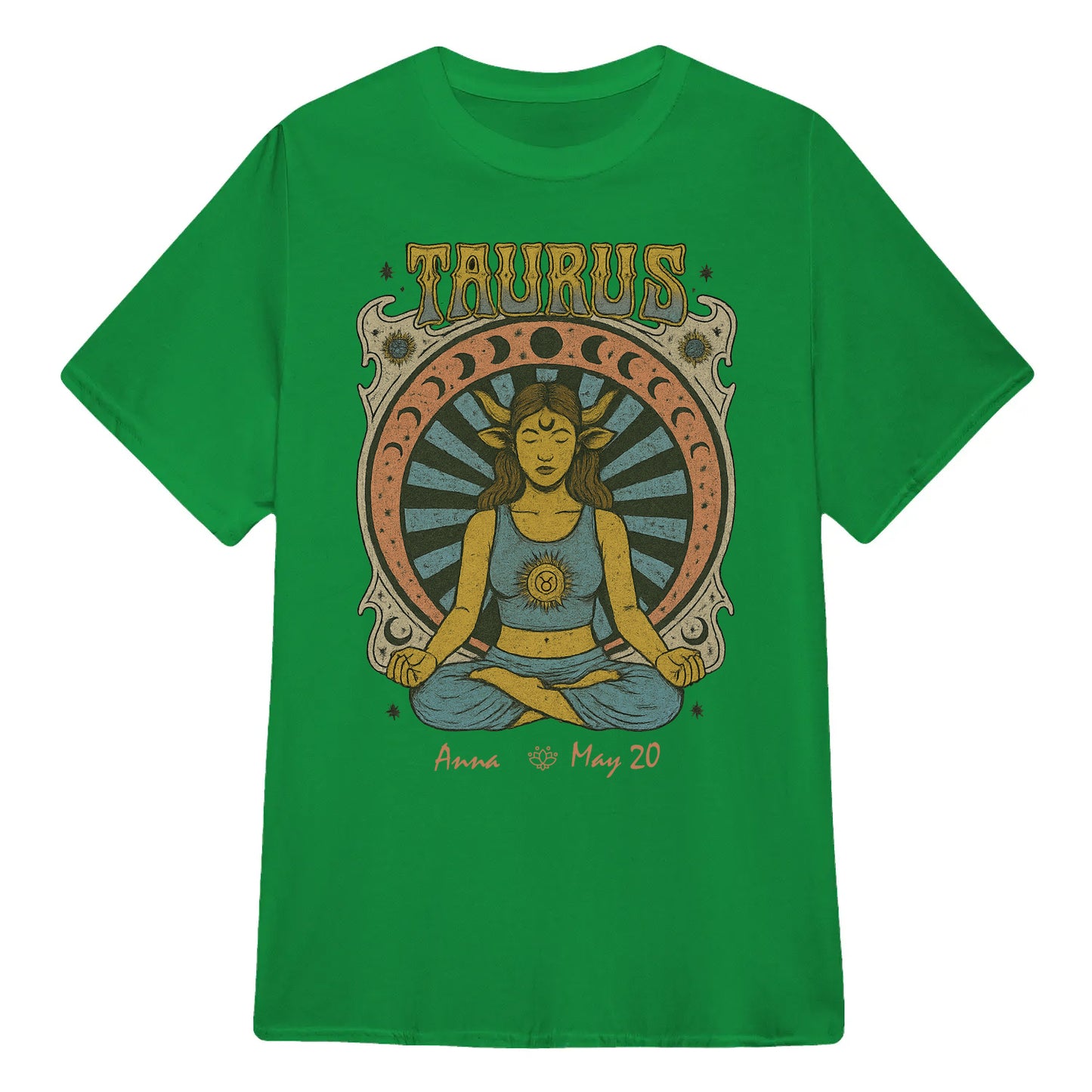 Zodiac Taurus Meditation Mandala Sun and Moon Symbols Yoga Classic Unisex T-Shirt | 5To9Style