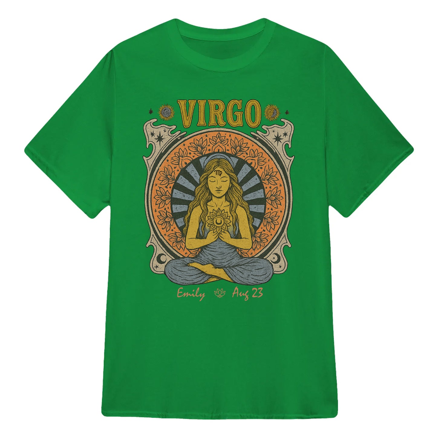 Zodiac Virgo Meditation Mandala Sun and Moon Symbols Yoga Classic Unisex T-Shirt | 5To9Style