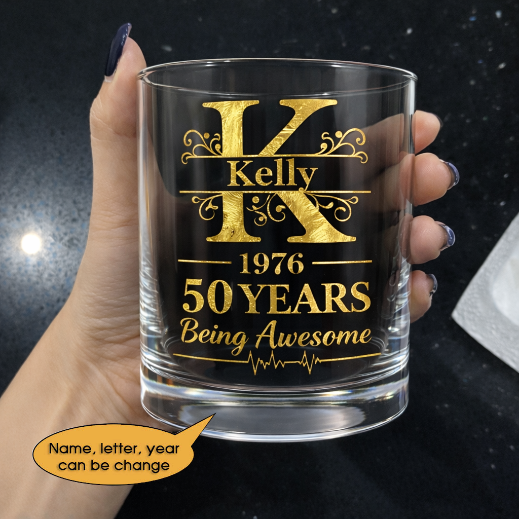 Glass Whiskey Age personalized name, year, letter for birthday Hot Sale