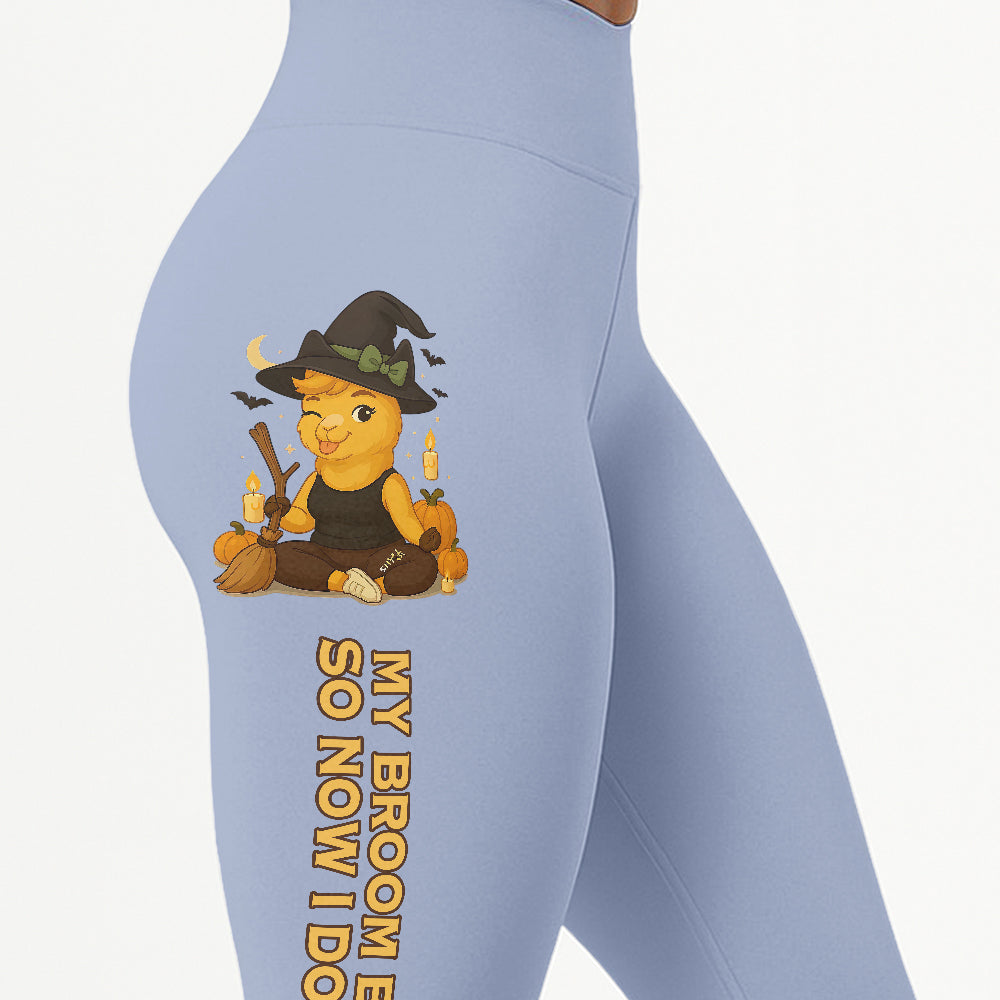 My Broom Broke So Now I Do Yoga Cool Chill Llama Halloween Yoga Pants All-Over Print Women's High Waist Leggings | 5To9Style
