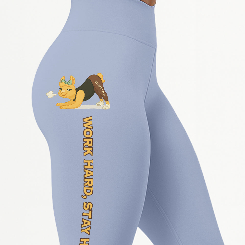 Work Hard, Stay Humble Chill Llama Yoga Pants All-Over Print Women's High Waist Leggings | 5To9Style